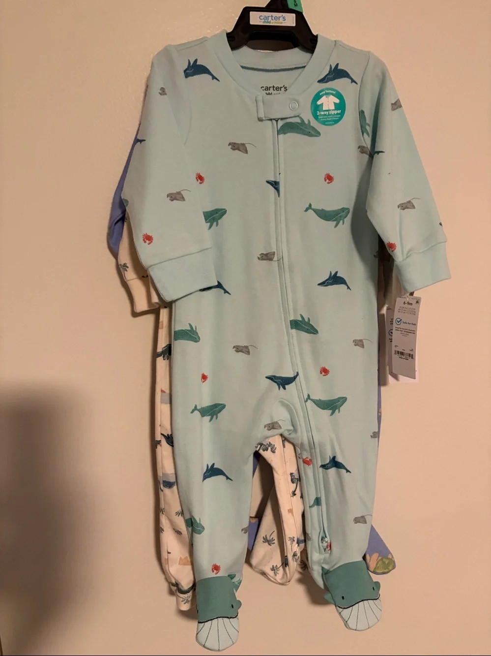 3 Carter's Turtle/Whale and Dino Print Sleep N' Play One Piece Sleepers!